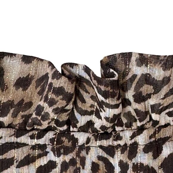 Cato Animal Print Blouse Chiffon Metallic Gold Thread Smocked XL NWT - Picture 8 of 12